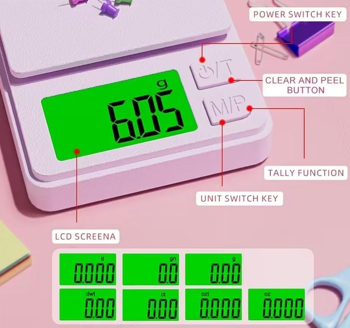 Actual product image Nikko Digitale Mini Präzisions-Taschenwaage LCD 500g, pink