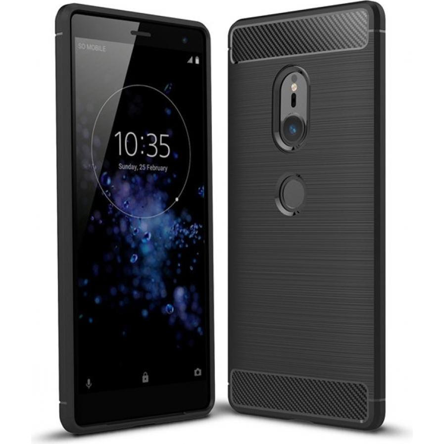 Screenguard Sony Xperia XZ2 Hülle Carbon Brushed Soft TPU (Sony Xperia XZ2), Smartphone Hülle, Schwarz
