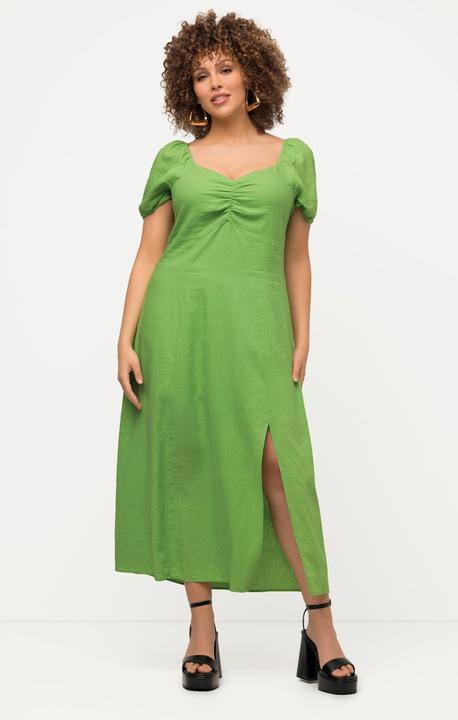 Immagine prodotto Ulla Popken Abito midi in misto lino con dettagli a punto smock, scollo a cuore e mezze maniche (58)