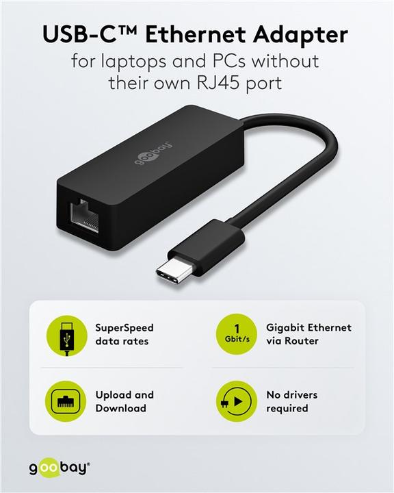 Actual product image Goobay USB-C-Ethernet-Adapter, schwarz (USB-C)