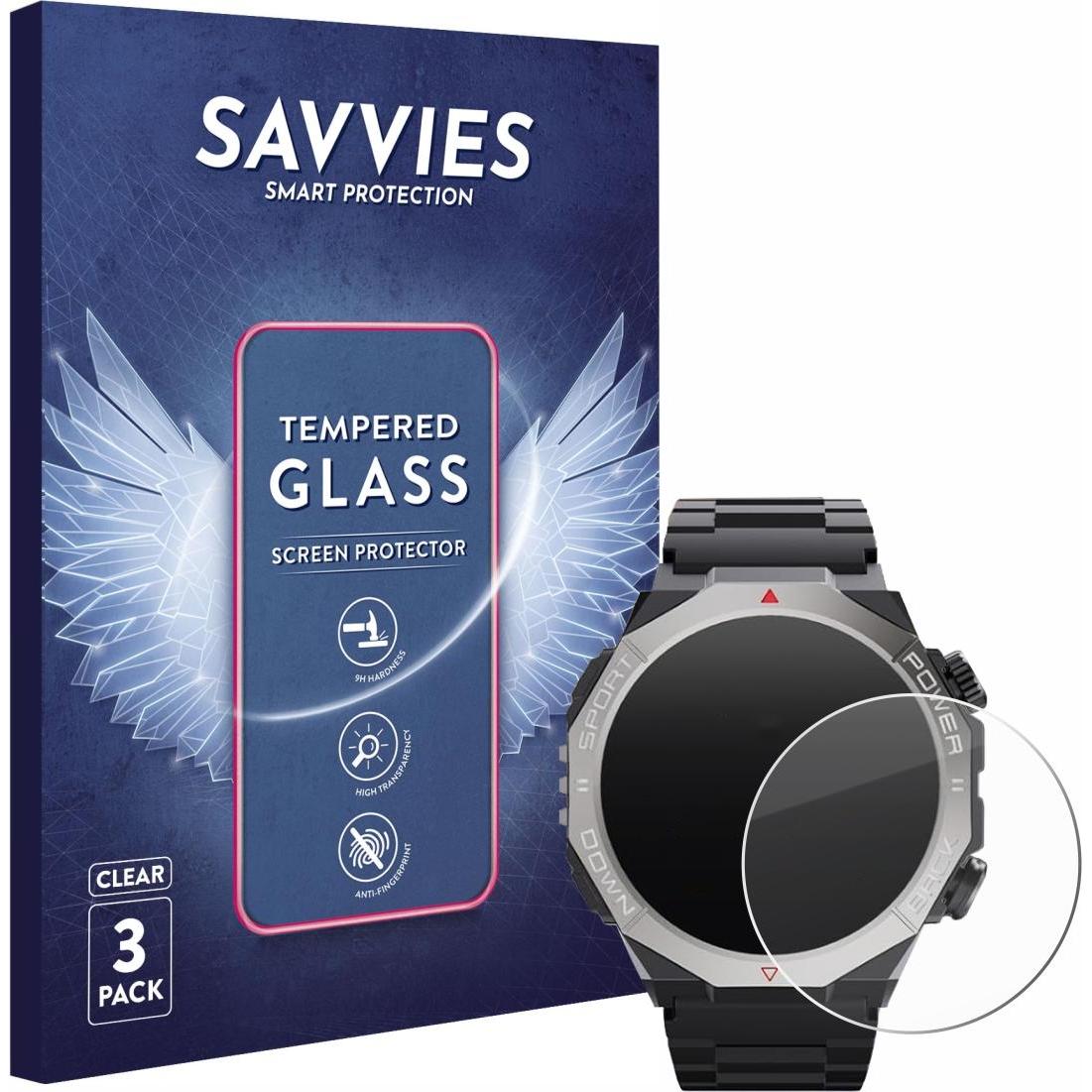 Savvies Panzerglas Displayschutz 9H Schutzglas Glas Klar Transparent, Smartwatch Schutzfolie, Transparent