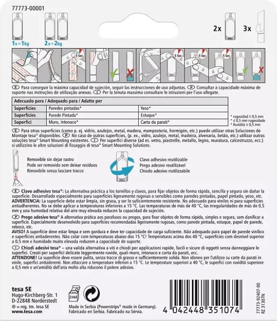 Actual product image tesa Adhesive nail for wallpaper & plaster, 1kg holding power, removable without a trace & reusable, 2