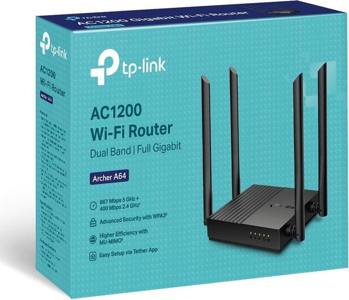 Actual product image TP-Link ARCHER A64 wireless router Gigabit Ethernet Dual-band ( / ) Black