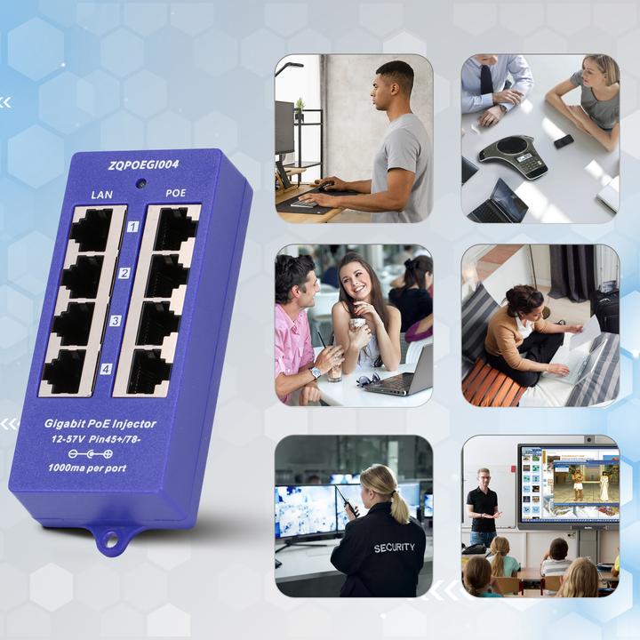 Produktbild Extralink POE INJECTOR 4 PORT GIGABIT - - 4-Port Gigabit Ethernet (802.3af (PoE), 802.3at (PoE+), 48 W)