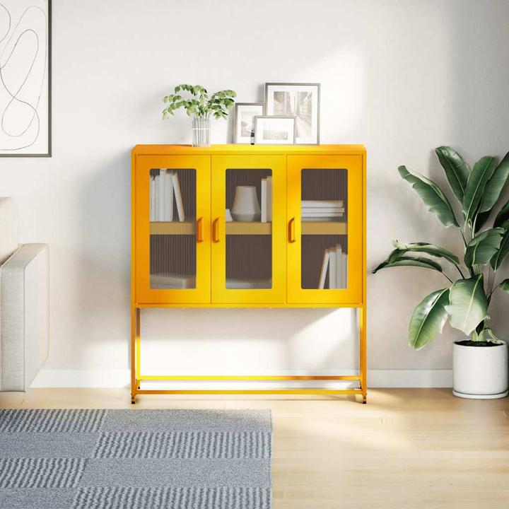 Actual product image vidaXL Sideboard mustard yellow 100.5x39x107 cm Cold-rolled steel chest of drawers Cabinet (100.5 x 39 x 107 cm)
