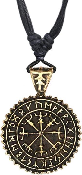 Immagine prodotto Chaotic Trading Collana nera con ciondolo placcato oro e medaglione con bussola vichinga (Ottone)