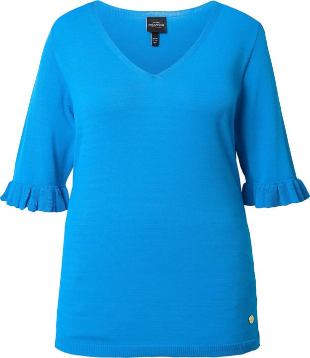 Image du produit Ulla Popken Pull en maille, encolure en V, manches courtes avec ruchés (58)
