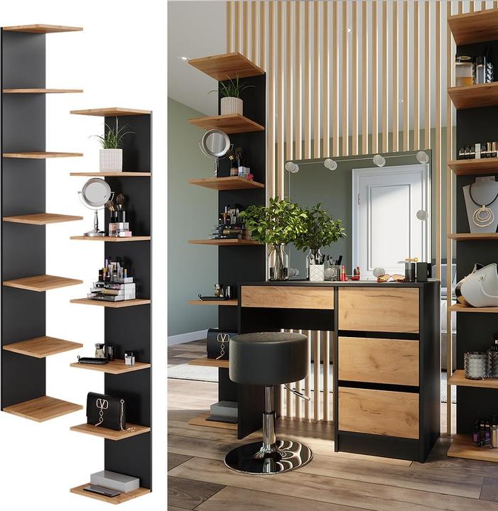 Immagine prodotto Vicco Mensola a muro Paolo, Antracite/oro power oak, 28 x 190 cm Set di 2
