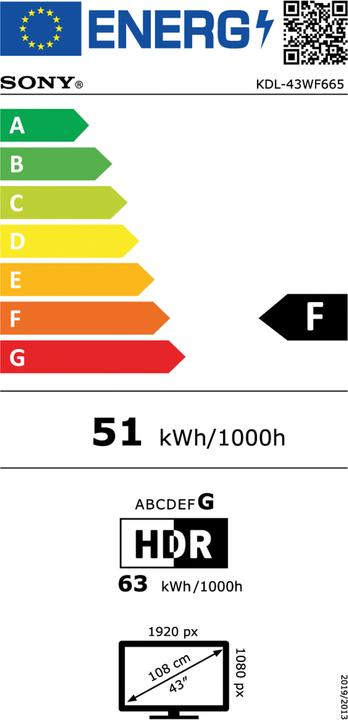 Energy Label Sony Kdl-43wf665 (43", LCD, Full HD, 2018)