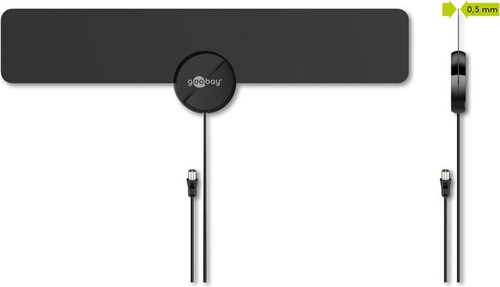 Image du produit Goobay Antenne intérieure ultraplate Full HD DVB-T, filtre LTE/4G inclus, noir (Antenne d'intérieur, 16 dB, DVB-T / -T2)