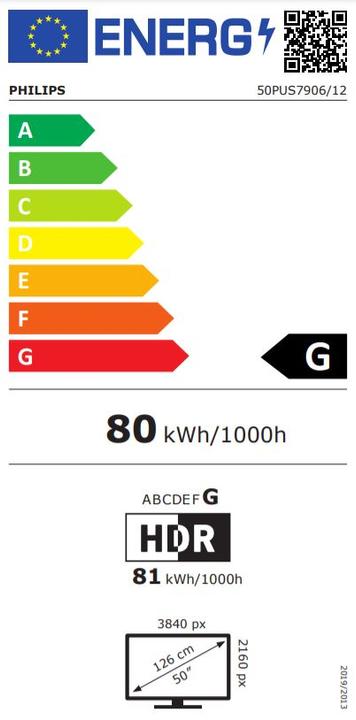 Energie-Label Philips 50PUS7906 Ambilight (50", PUS7906, LED, 4K, 2021)
