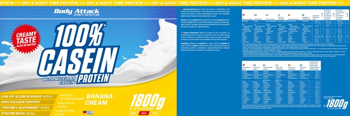 Actual product image Body Attack 100 % Casein Protein (1800g can) (Strawberry, 1 pcs., 1800 g)