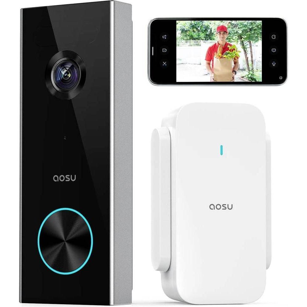 Aosu, Campanello + Citofono, V8P Video-Türsprechanlage WLAN Komplett-Set 1 Stück Grau, Weiss (WiFi)