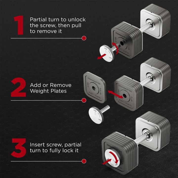 Actual product image Ironmaster Quick-Lock Dumbbell Handle Set Adjustable 34 kg (2 x 1.1 kg)