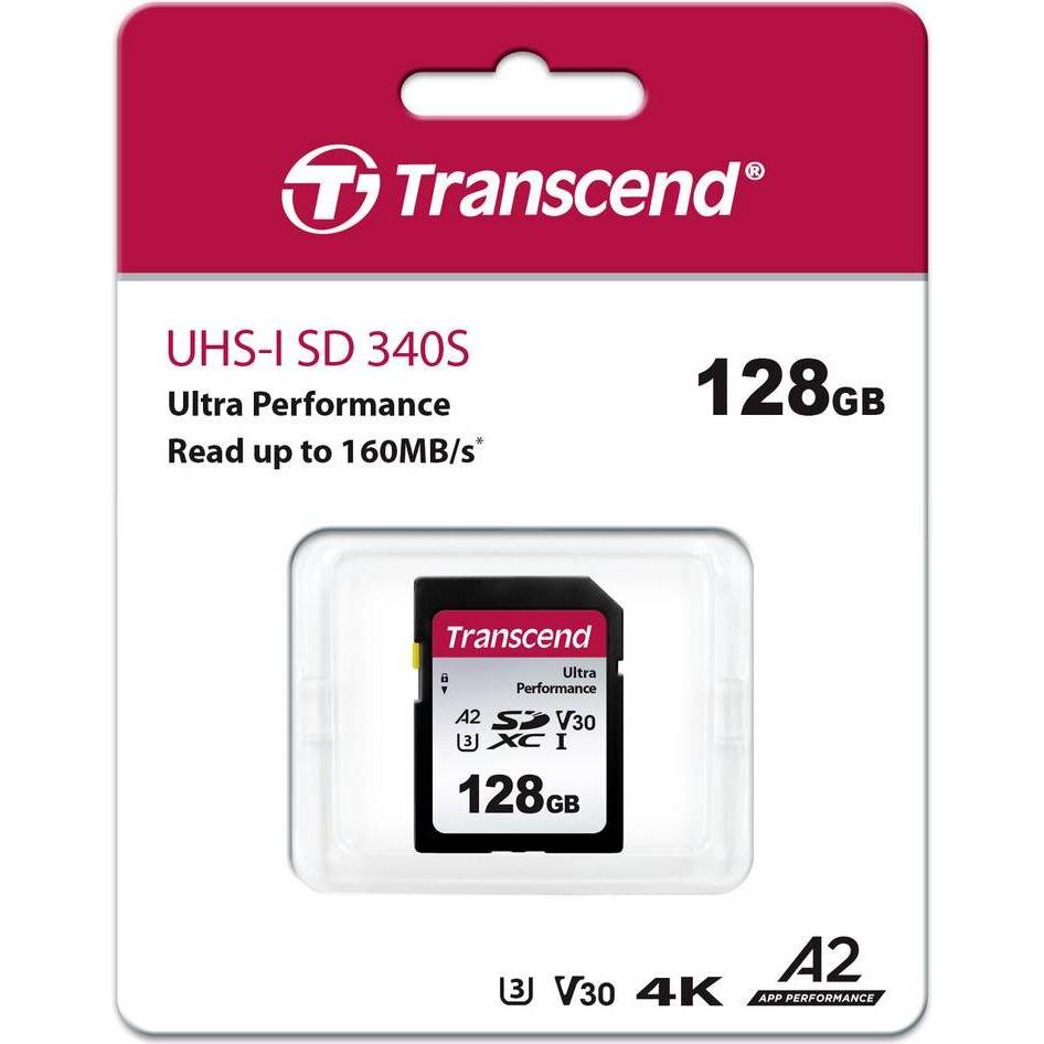 Thumbnail - Transcend SD Card SDXC SDC340S 160/90 MB/s (128 GB, SDXC, U3, UHS-I), Speicherkarte, Schwarz