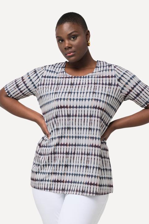 Immagine prodotto Ulla Popken Maglia in tessuto fluente con taglio svasato, stile batik, scollo rotondo e mezze maniche (42, 44)