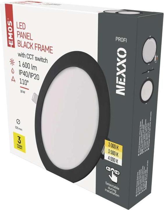 Produktbild Emos LED-Einbauleuchte NEXXO, rund, schwarz, 18W, mit Change CCT (1600 lm)