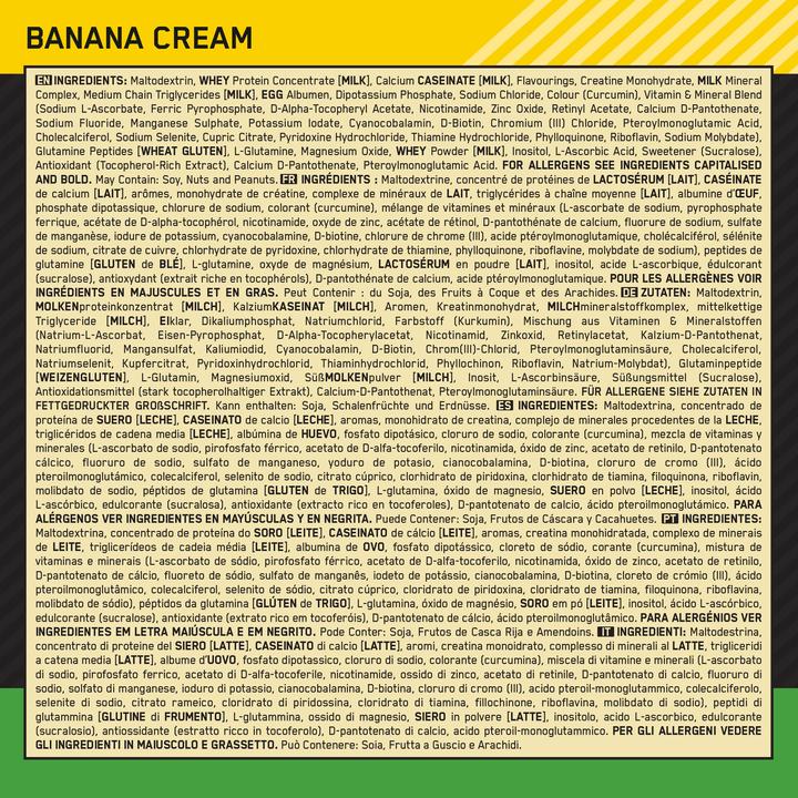 Nutritional values and ingredients Optimum Nutrition Serious Mass (Banana, 1 x, 2722 g)