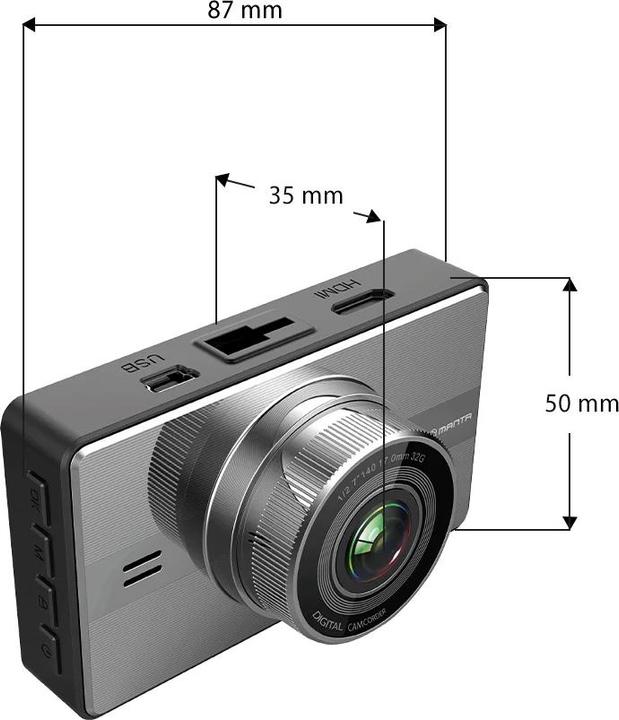 Actual product image Manta Wideorejestrator DVR503F Full HD (Accelerometer, Bluetooth, Built-in display, Built-in display, GPS receiver, Night vision, Rechargeable battery, Wi-Fi, Full HD)