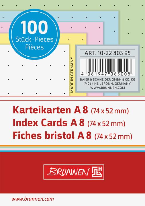 Productafbeelding Indexkaarten A8 gestippeld assorti PU=100 stuks (A8, 180 g/m²)