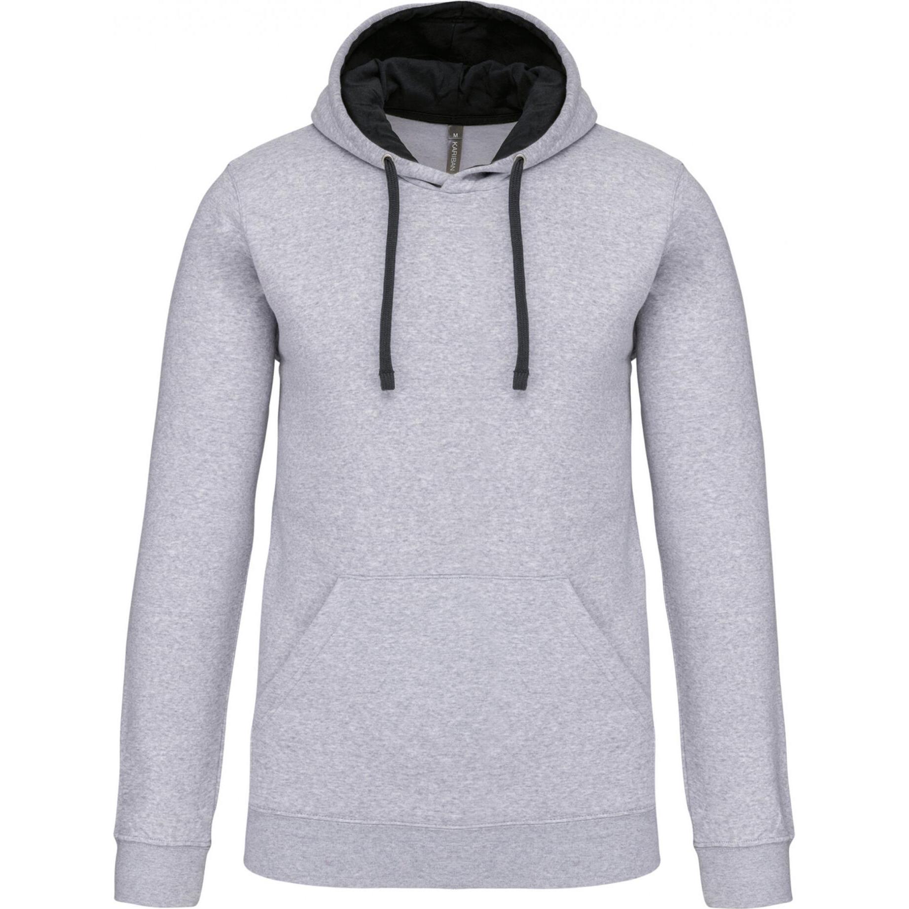 Kariban, Herren, Pullover, Sweatshirt mit kontrastierender Kapuze, Grau, (XL)