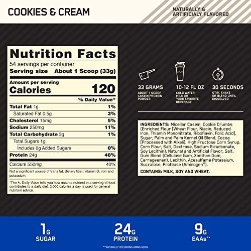 Nährwerte und Zutaten Optimum Nutrition 100% Casein Protein (Cookies and Cream, 1 x, 908 g)
