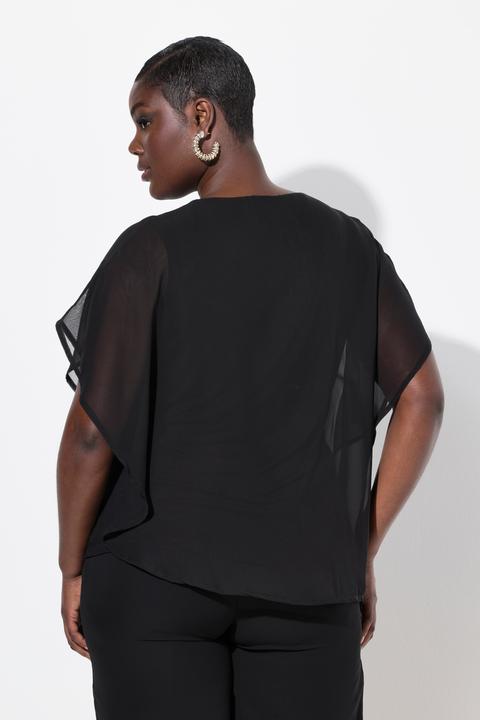 Produktbild Ulla Popken Chiffonbluse, Oversized, V-Ausschnitt, Halbarm (54)