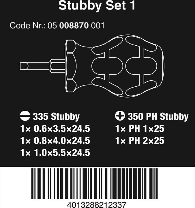 Produktbild Wera Stubby Set 1 (Kreuzschlitz, Schlitz)