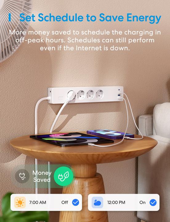 Produktbild Meross MSP844(EU) smart fast charging power strip, 4 outlets + 2x USB-A + 2x USB-C (Matter) (4x, CEE 7/3, USB-A, USB-C, 1.50 m)