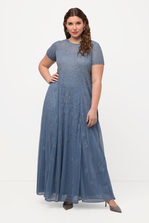 Image du produit Ulla Popken Robe en tulle. Perles brodées. Décolleté rond, manches courtes. (46)