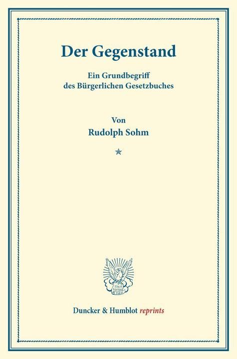 Produktbild Der Gegenstand. (Rudolph Sohm, 2014)