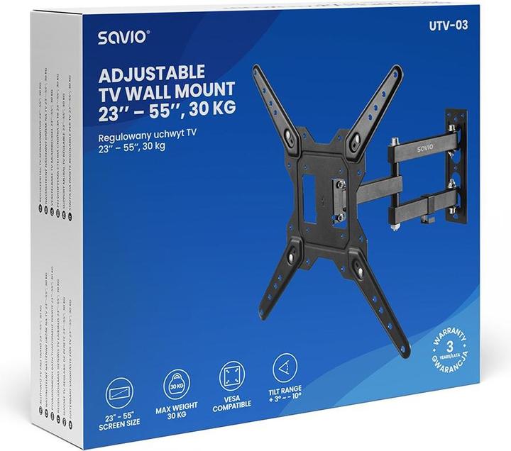 Image du produit Savio UTV-03 Halterung Schwarz (Mur, 30 kg, 23" - 55")