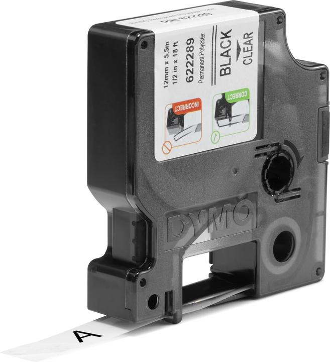 Produktbild Dymo Rhino 12mm schwarz auf Hell Perm Poly (1.20 cm, Transparent)