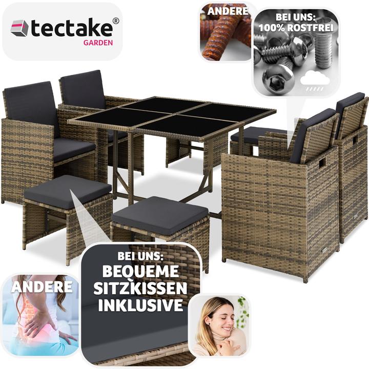 Actual product image tectake Rattan garden furniture set Bilbao 4+4+1 with protective cover, variant 2