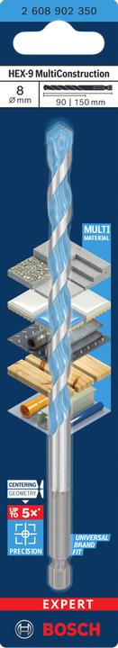 Produktbild Bosch Professional Zubehör Expert HEX-9 Multi Construction Bohrer, 8 x 90 x 150 mm (1,0 - 8,0 mm)