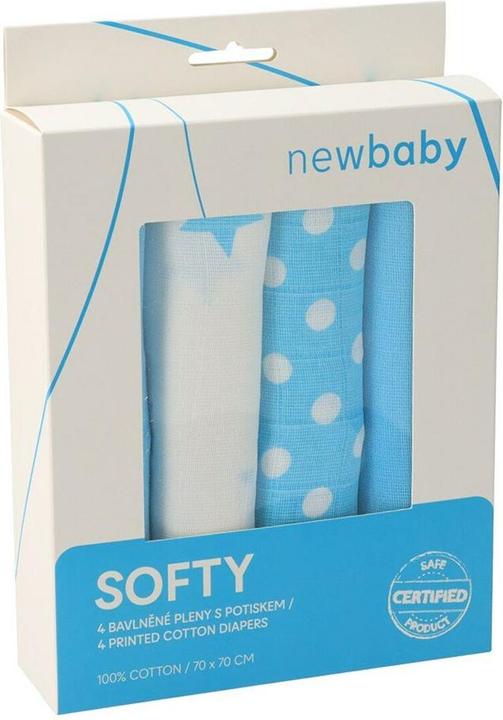 Actual product image New Baby Neu Baby Softy bedruckt Baumwolle Windeln 70 x 70 cm 4 Stück türkis und weiss (70 cm)