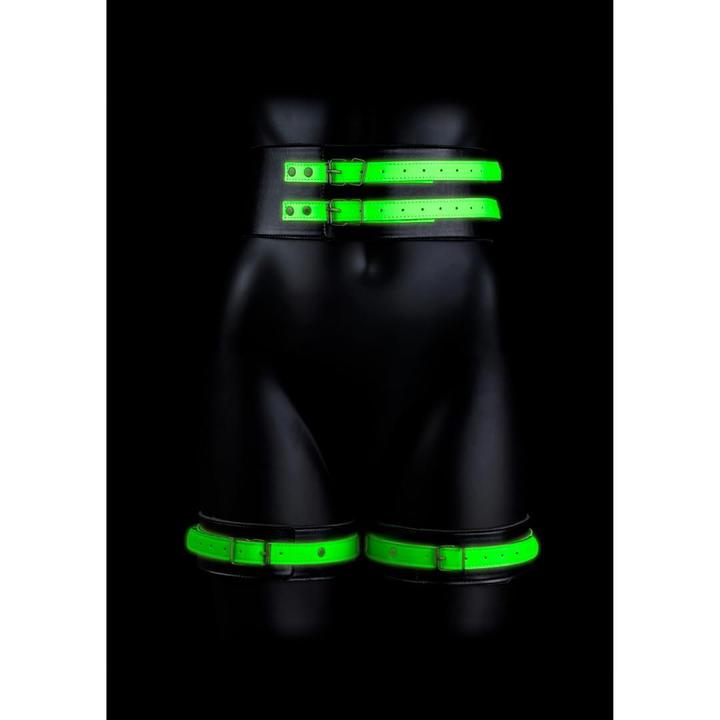 Actual product image Ouch! Thigh Cuffs with Belt and Handcuffs - Glow in the Dark - S/M