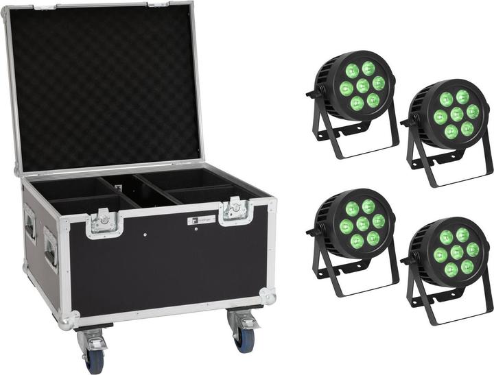 Eurolite Set 4x LED IP PAR 7x9W SCL Spot + Case with castors (9 W, LED)