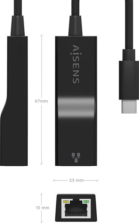 Produktbild Aisens Conversor Usb3.1 Gen1 USB-C A Ethernet Gigabit Negro 11cm (USB-C)