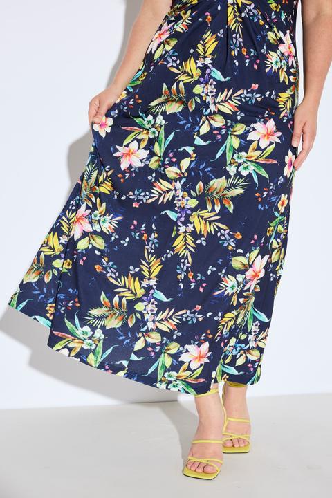 Image du produit Ulla Popken Robe maxi en jersey. Motif floral et drapé (52)