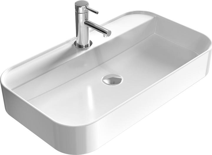 Produktbild Emke Aufsatzwaschbecken Keramik Waschbecken Hängewaschbecken Eckiger Waschtisch Weiss Glänzend 400 x (400 mm, 400 mm)
