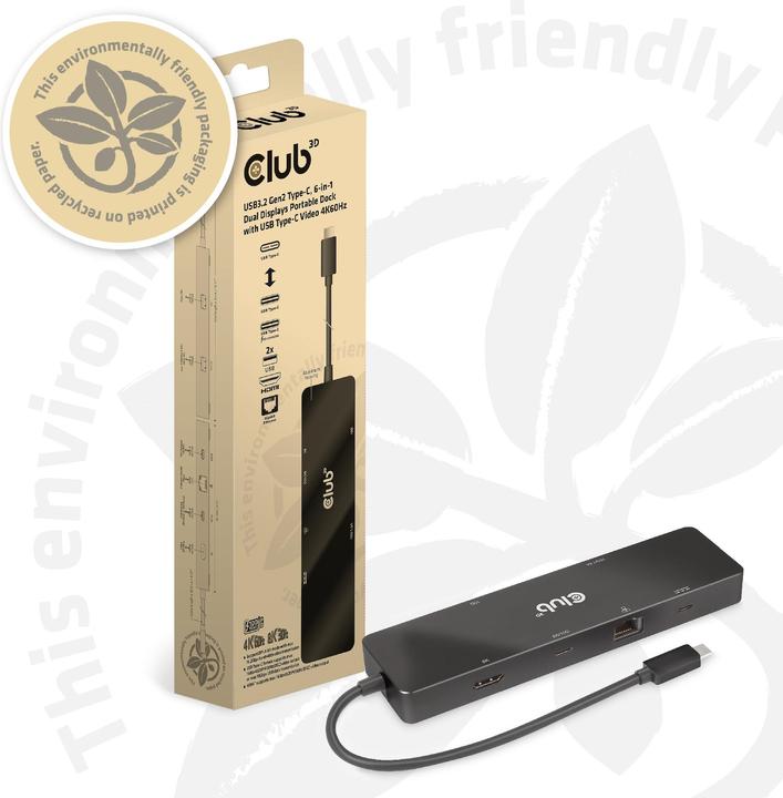 Actual product image Club 3D Club3D USB-C Dock > HDMI/USB-C(8K)/2xUSB/USB-C(PD100W)/RJ45 retail (USB-C, 6 ports)