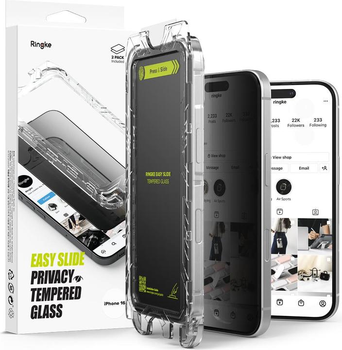 Produktbild Ringke Screen Protector for iPhone 16 / 15 PRIVACY TEMPERED GLASS w installation Jig (Apple iPhone 15, Apple iPhone 16)