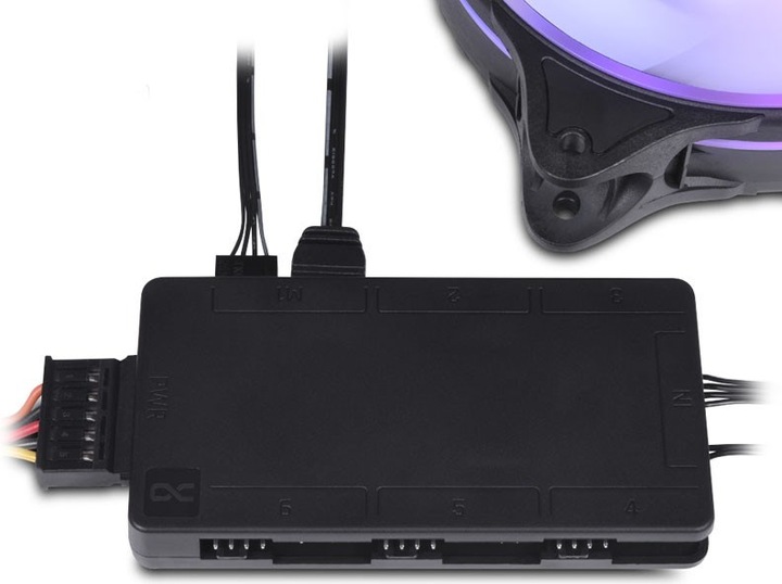 Actual product image Alphacool Core 6x 4-Pin PWM/ARGB Hub/Splitter - black (6 Fan)