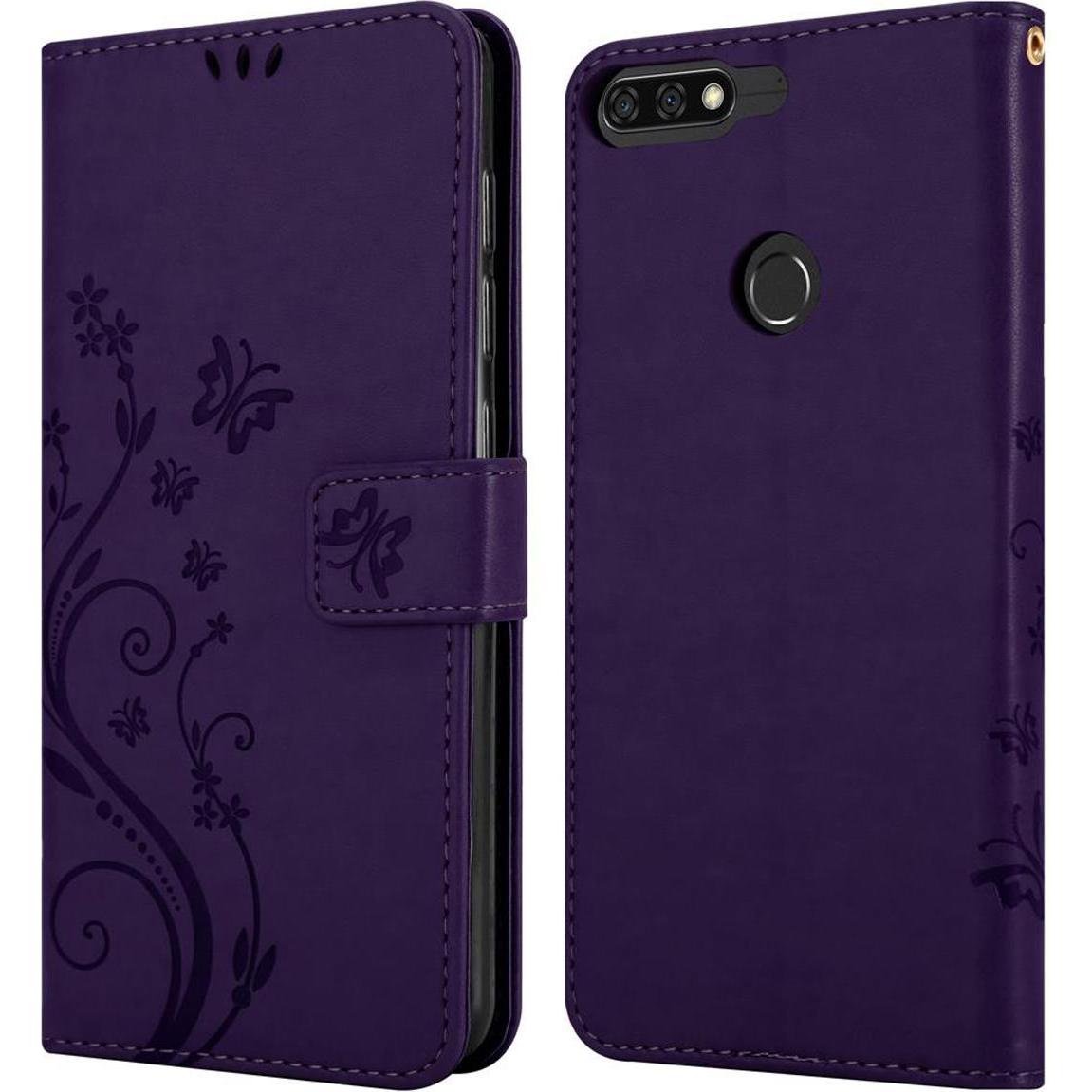 Thumbnail - Cadorabo Flower Book Cover (Honor 7c), Smartphone Hülle, Violett
