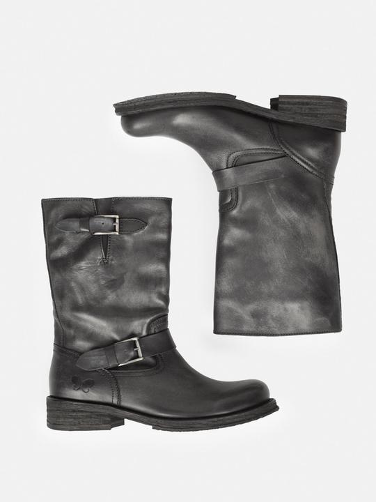 Actual product image Felmini COOPER E034 Black leather biker boots with a hand-washed vintage finish, soft leather and two-tone (41)