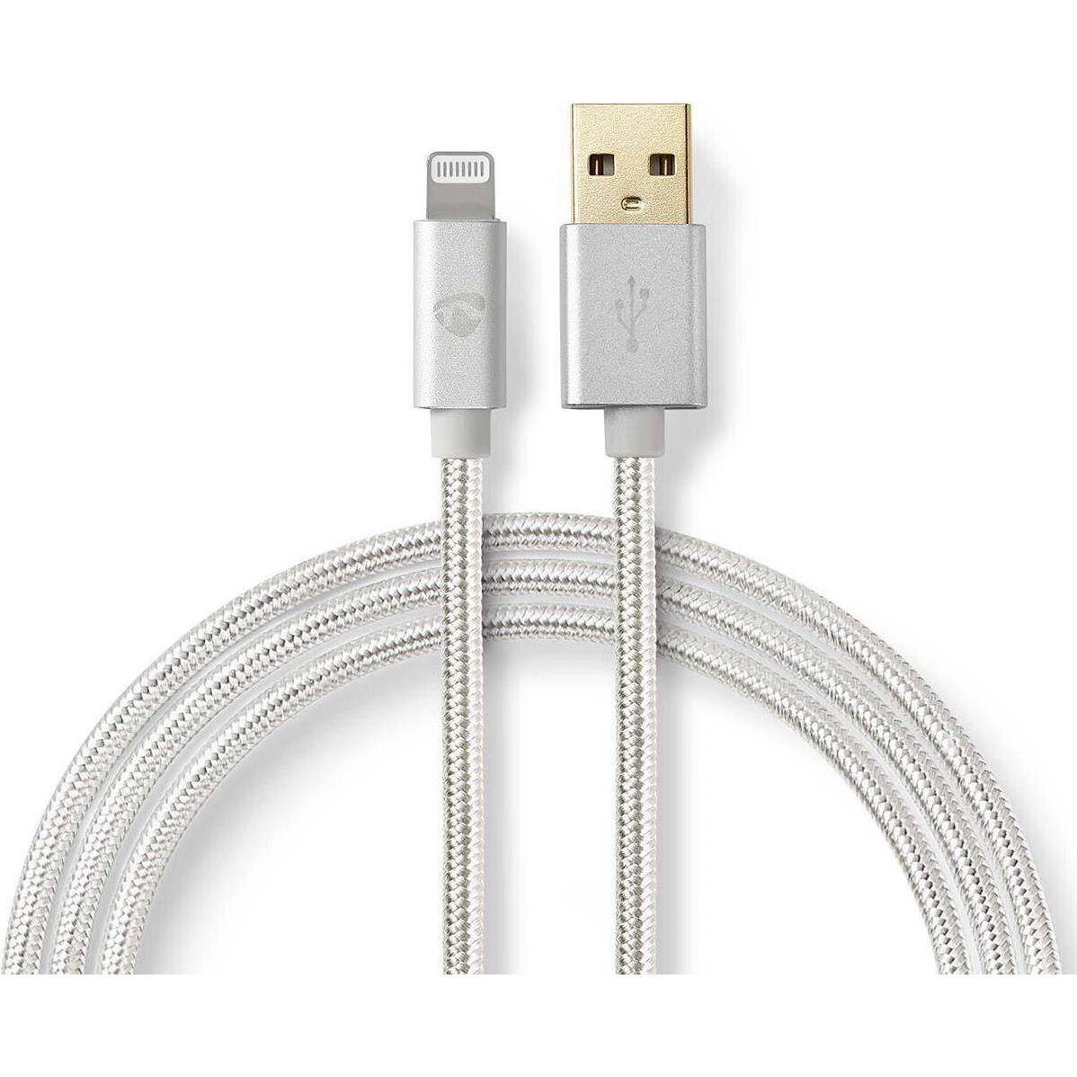 Nedis CCTB39300AL20. Produktfarbe: Aluminium, Anschluss 1: USB A, Anschluss 2: Lightning. Verpackungsart: (2 m, USB 2.0)...