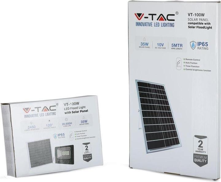 Immagine prodotto V-TAC VT-8576 - Proiettore a LED con pannello solare 35 W 4000K (2450 lm, IP65)