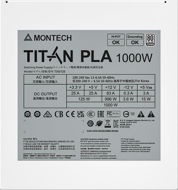 Actual product image Montech Titan PLA 1000W - 80 PLUS & Cybenetics Platinum, modular, PCIe 5.1 - 1000 Watt (1000 W)
