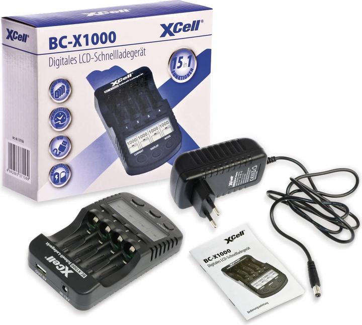 XCell Caricatore rapido BC-X1000 LCD digitale (2 pz., AAA, AA, Caricabatterie senza batteria)